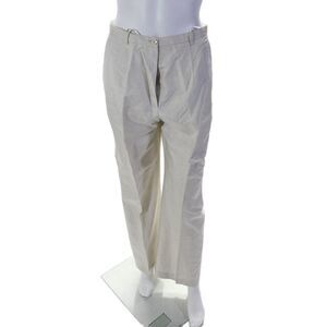 Feraud Womens Silk White Printed High Rise Pleated Bootcut Leg Pants Size 8